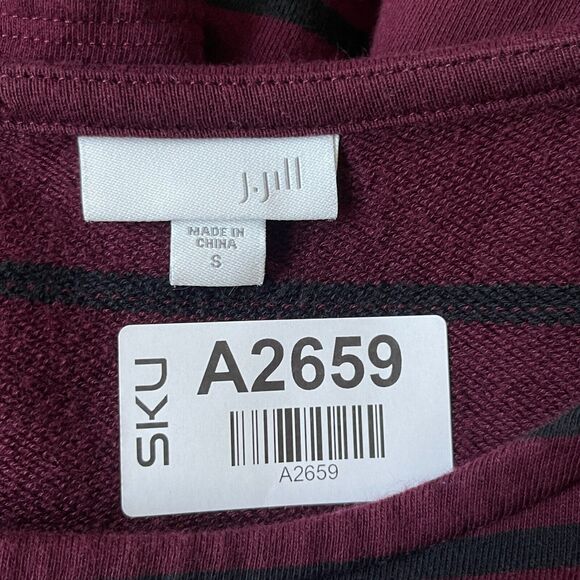 J.Jill Shift Dress Women Size S Red Striped Pockets Cotton Rayon Long Sleeve - Picture 2 of 12